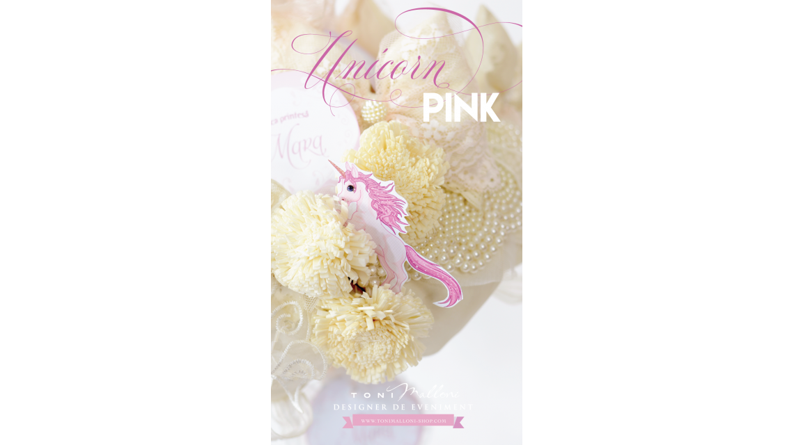 Lumanare de botez pentru fetite cu unicorni, perle si dantele, Pink Lady Unicorn 5